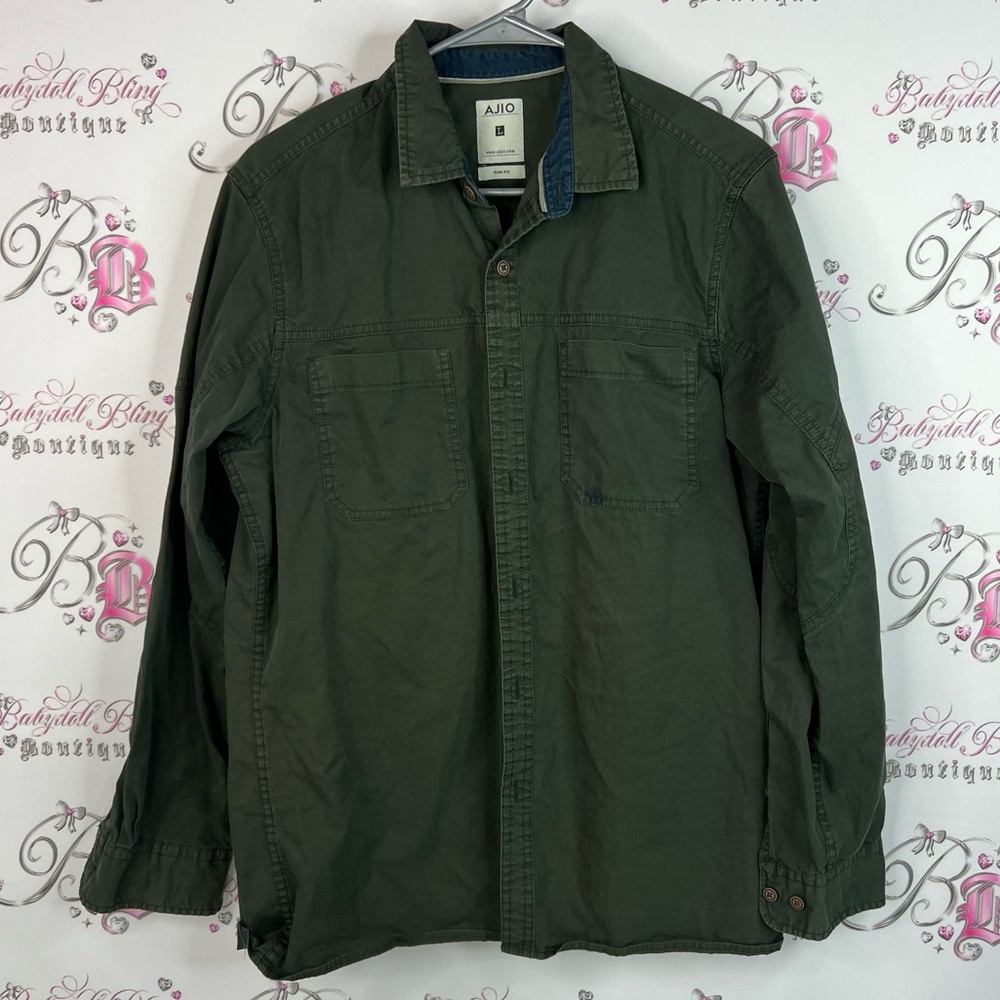 AJIO button up shirt top Men's Olive Green Shirt Jacket blue